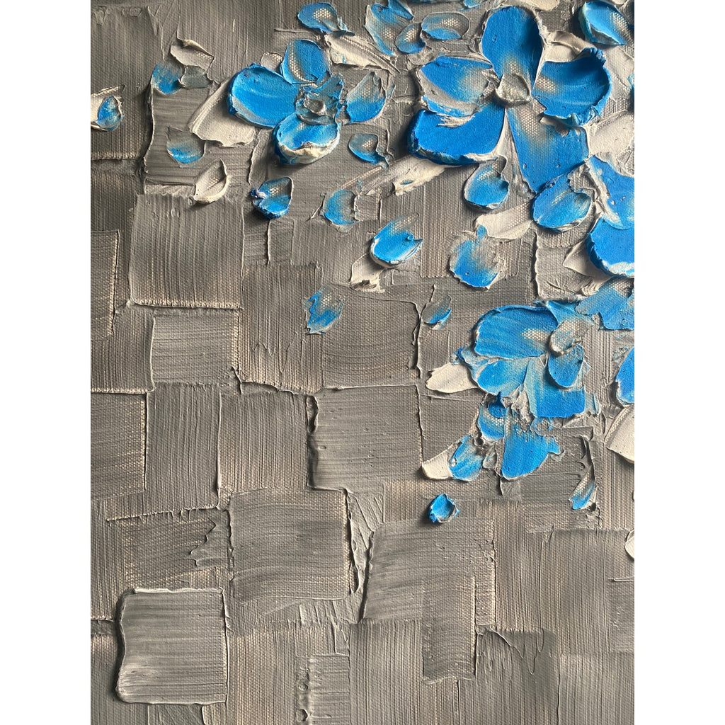 Original Blue flowers Painting Impasto still life bouquet in vase Textured palette knife Floral Art (24x36)