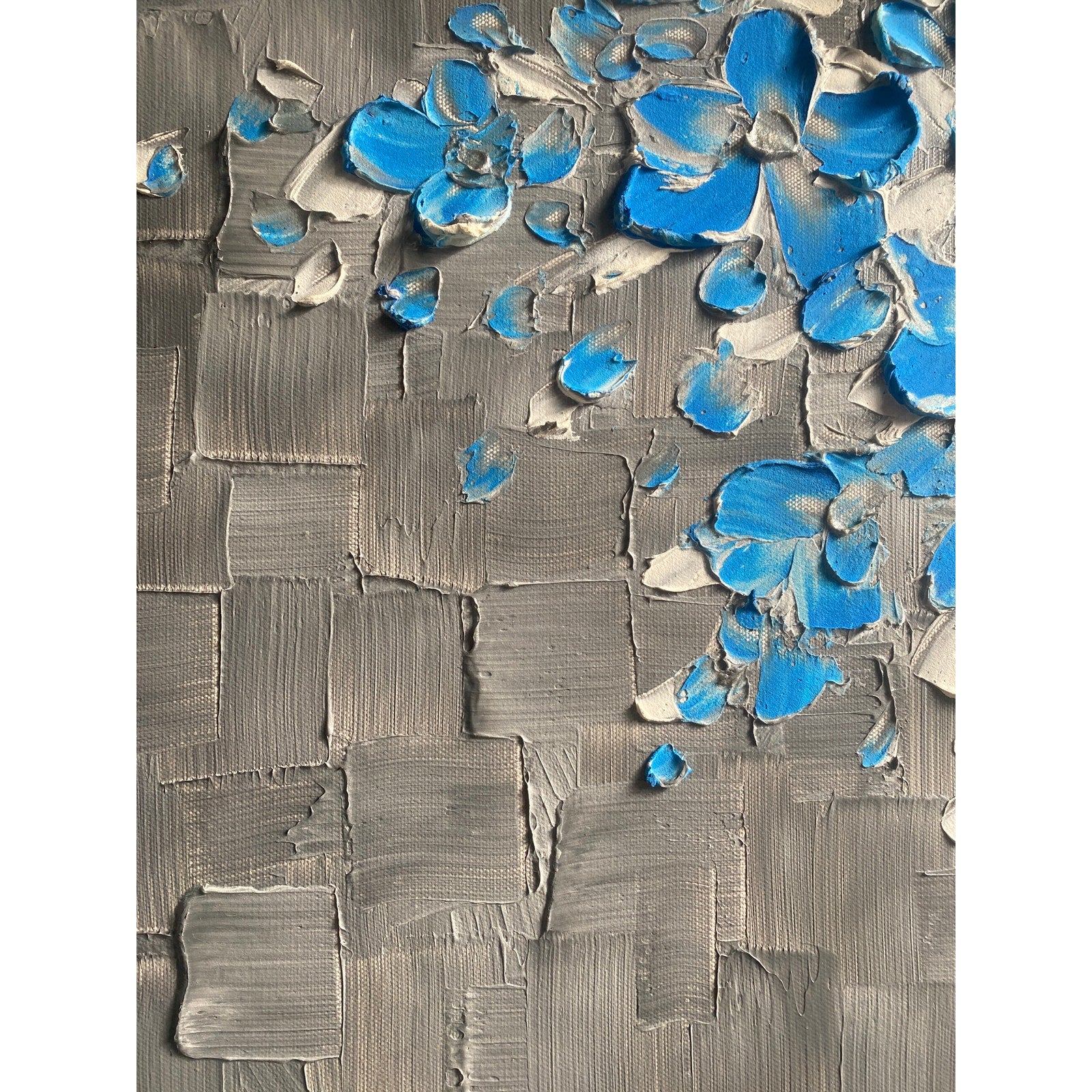 Original Blue flowers Painting Impasto still life bouquet in vase Textured palette knife Floral Art (24x36)