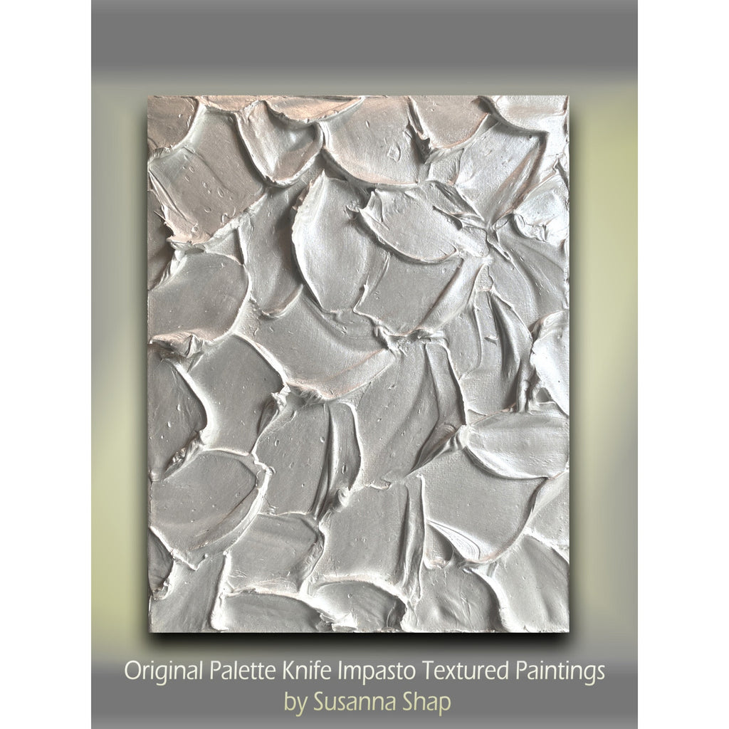 "Pearl" Metallic White ORIGINAL Abstract Textured painting, Palette knife Impasto Art, Small 8"x10"