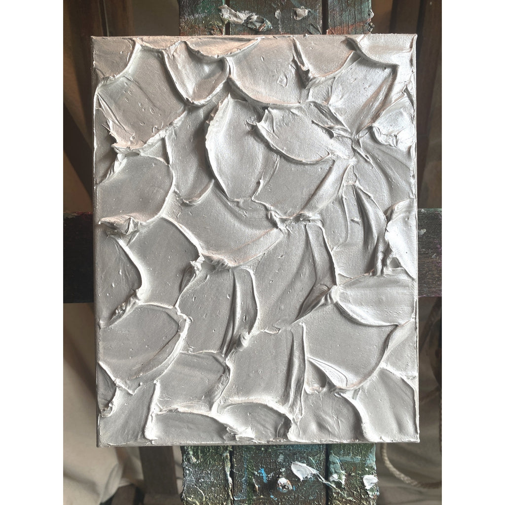 "Pearl" Metallic White ORIGINAL Abstract Textured painting, Palette knife Impasto Art, Small 8"x10"