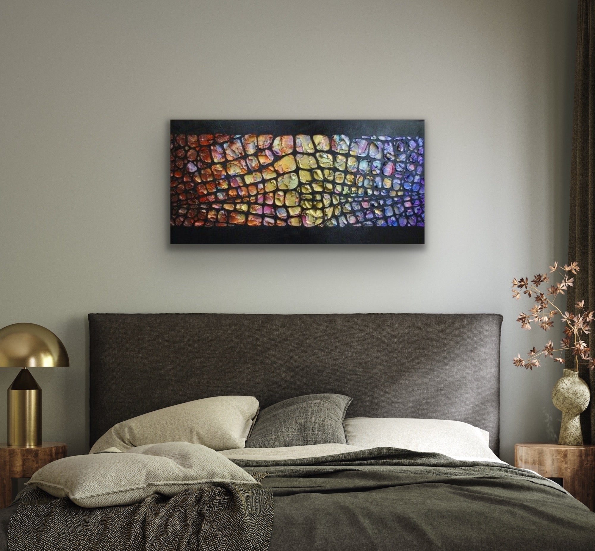 Original Palette knife Impasto Textured Large Abstract Wall Art MADE2ORDER Geometric Mosaic Painting Black and MultiColor