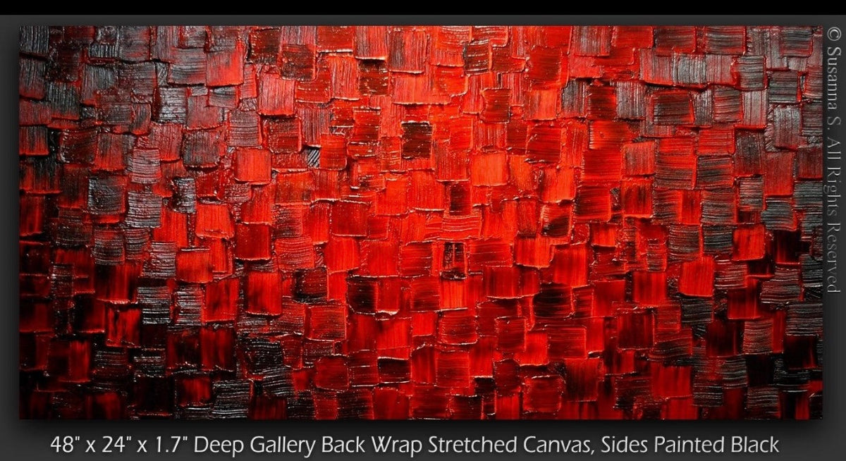 Original Red and black Modern Art Abstract painting, Geometric Squares Impasto Textured palette knife art by susanna shap (MADE2ORDER)