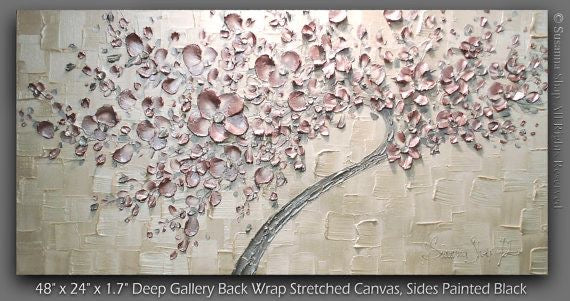 Original Cherry Blossom Tree Blush Pink & Pearl White Abstract Impasto Textured painting palette knife art by susanna shap (MADE2ORDER)