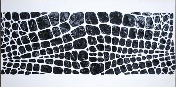 Original Abstract Black & White Palette Knife Impasto Geometric painting, Large Wall Art Mosaic (48”x24”) MADE2ORDER