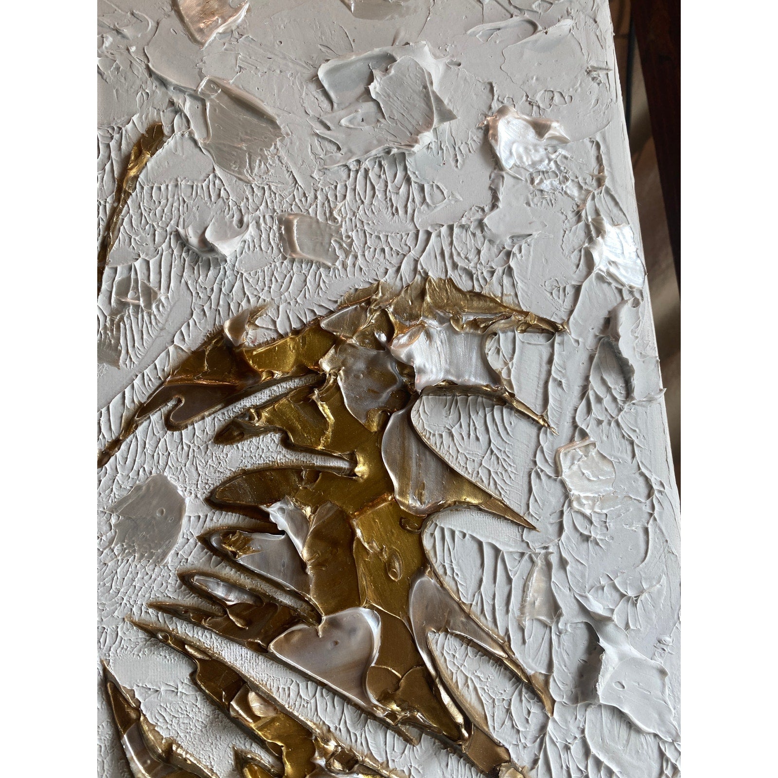Butterfly Fairy ORIGINAL Art Abstract White & Gold Textured painting, HandMade Artwork Canvas wall art  16x20"