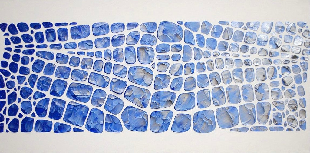 Original painting, blue on white, Textured Large Abstract Art MADE2ORDER Mosaic Painting (48”x24”)