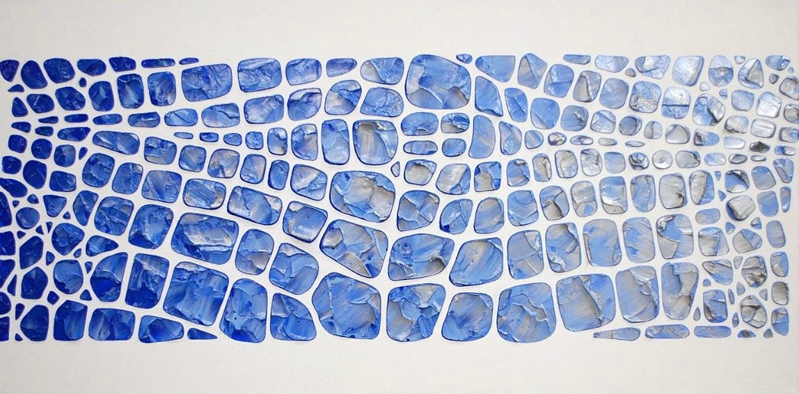 Original painting, blue on white, Textured Large Abstract Art MADE2ORDER Mosaic Painting (48”x24”)