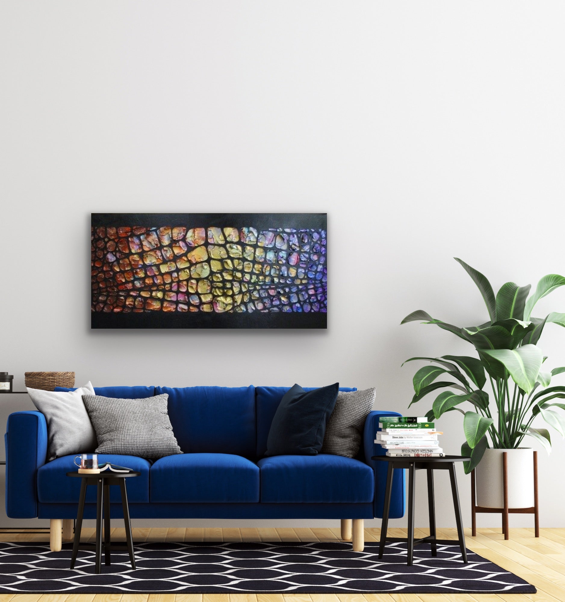 Original Palette knife Impasto Textured Large Abstract Wall Art MADE2ORDER Geometric Mosaic Painting Black and MultiColor