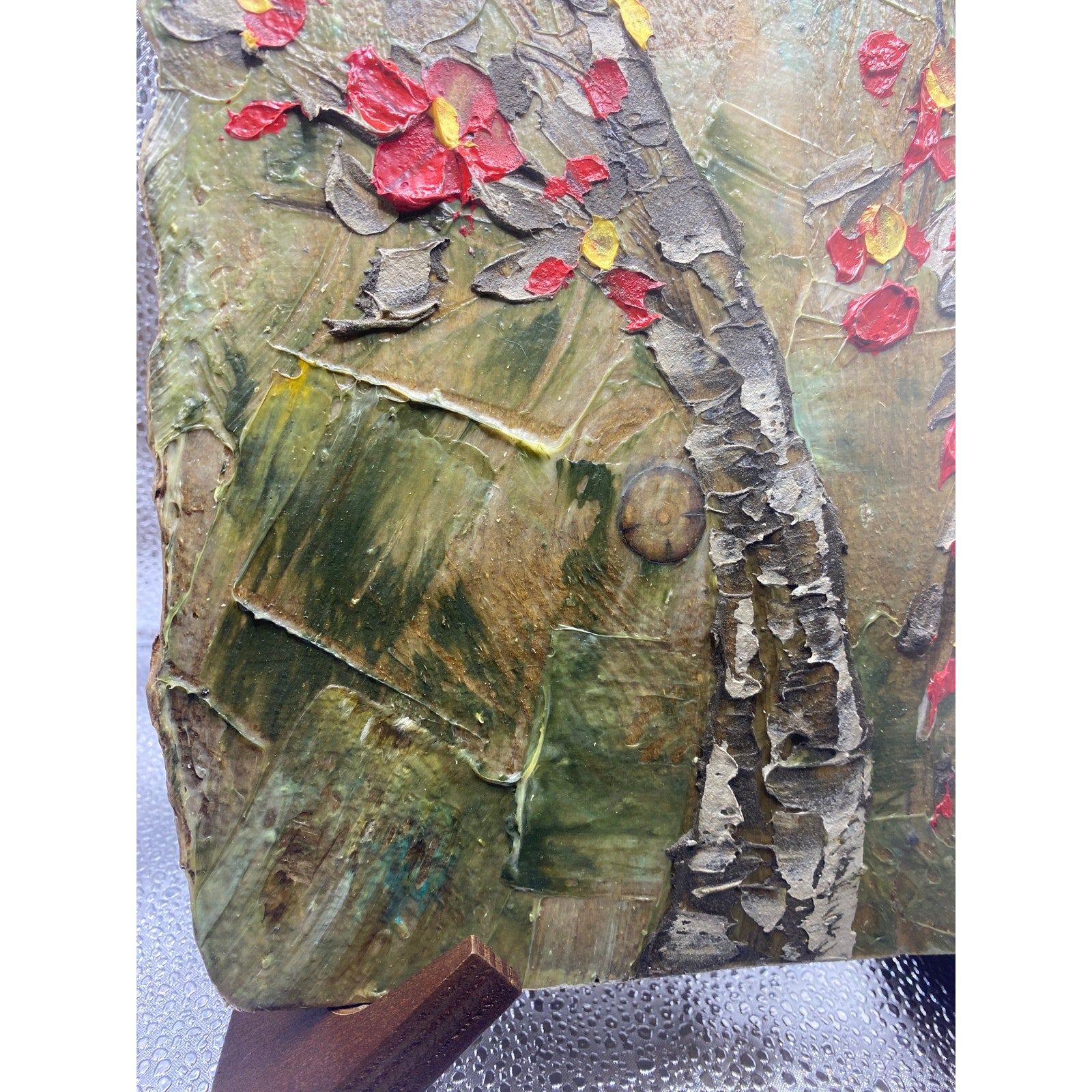 ORIGINAL Small Abstract Tree oil painting wood - red and brown - by Susanna Shap