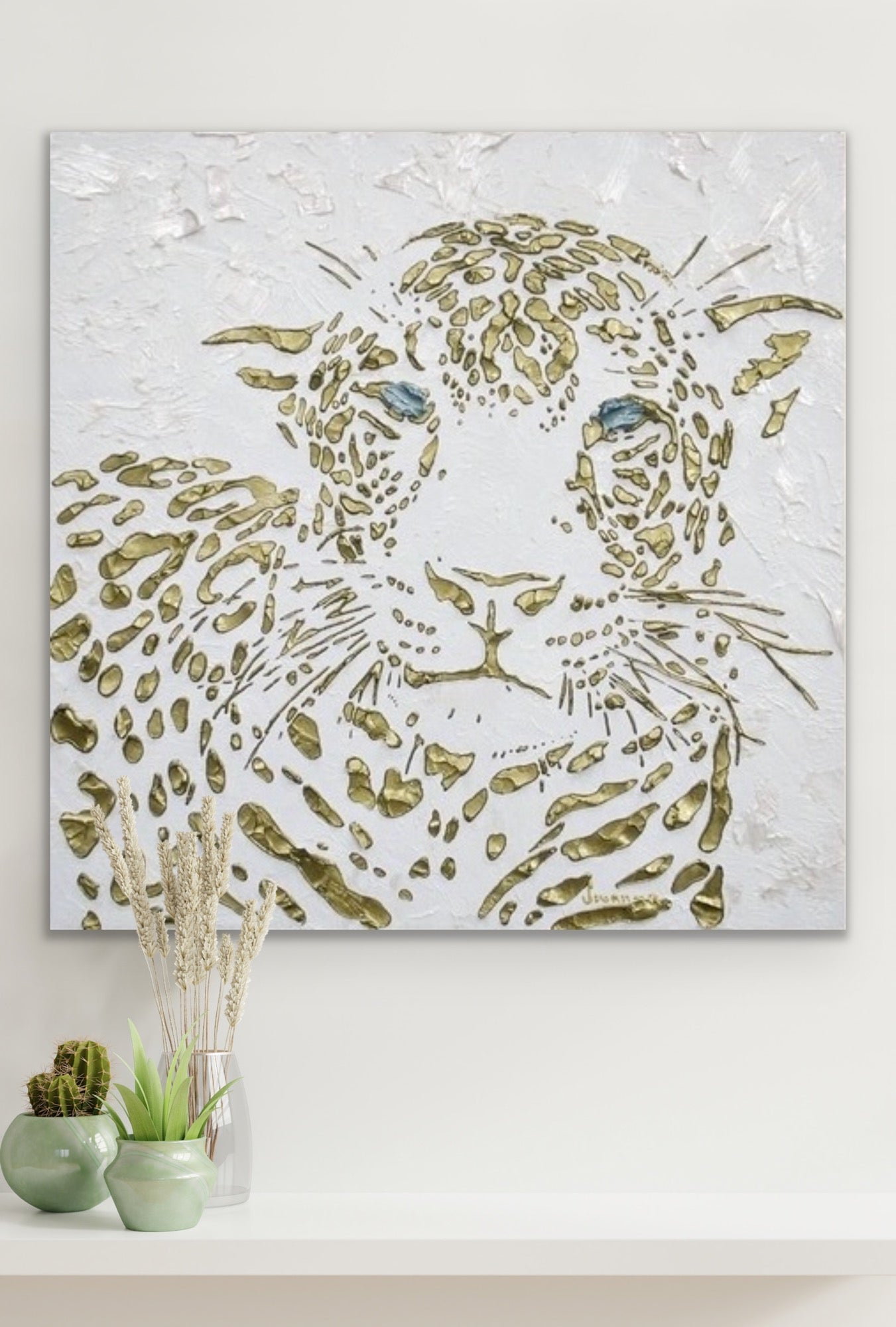 Original Leopard Painting MADE2ORDER Gold On White Textured Palette Knife Art