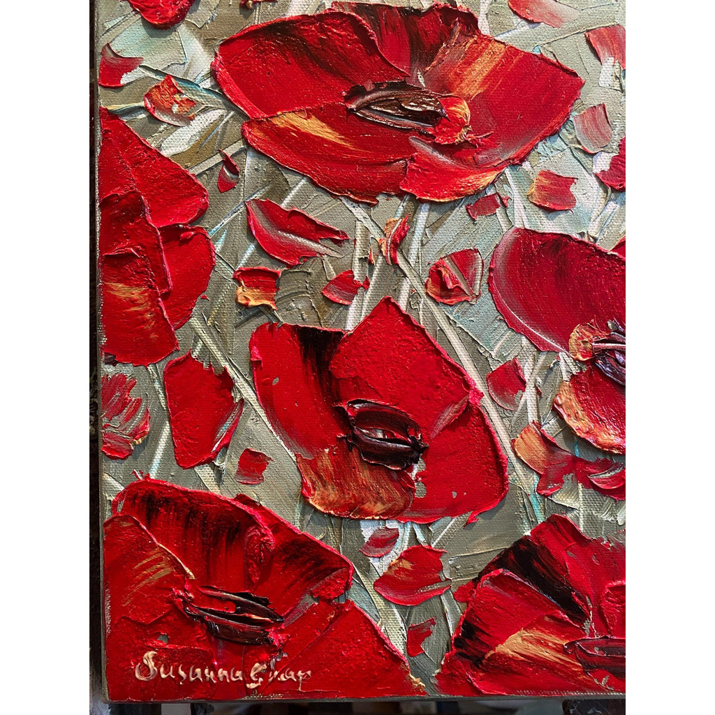 red poppies ORIGINAL abstract floral oil painting flowers landscape impasto Texture Palette knife Wall Art 20x20" Susanna Shap