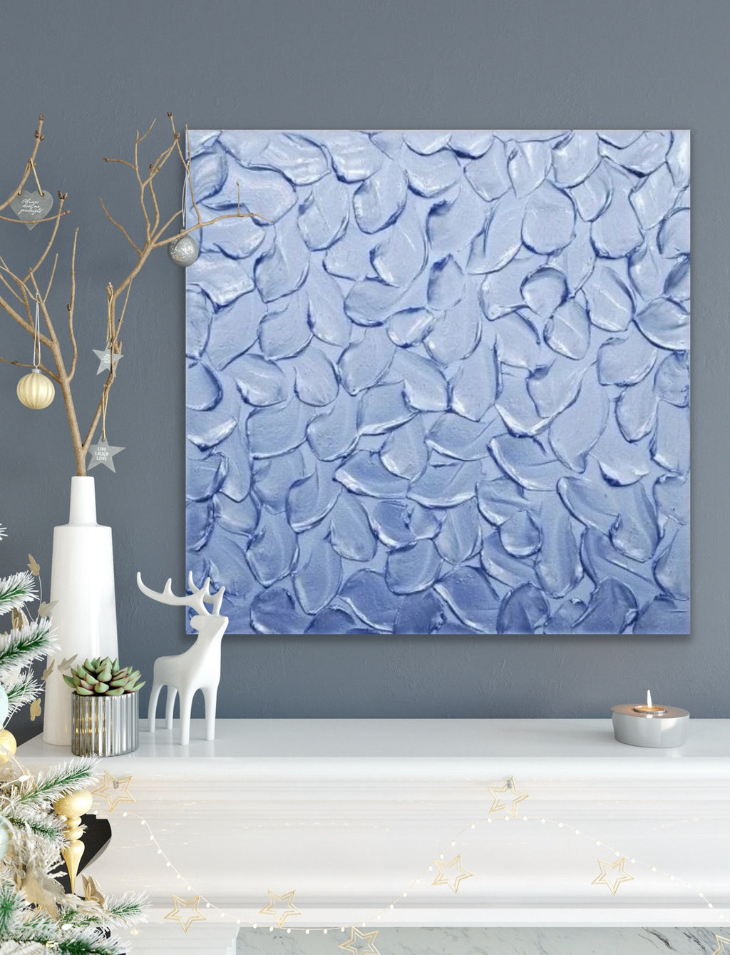 Periwinkle Baby Blue Abstract Minimalist ORIGINAL Metallic Textured Painting palette knife Impasto, Abstract Wall Art -MADE2ORDER-Mix & match