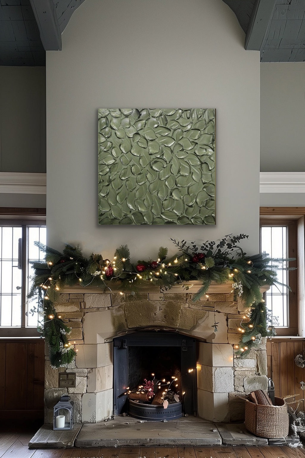 Green Grey Abstract Minimalist ORIGINAL Metallic Textured Painting palette knife Impasto, Abstract Wall Art -MADE2ORDER-Mix & match