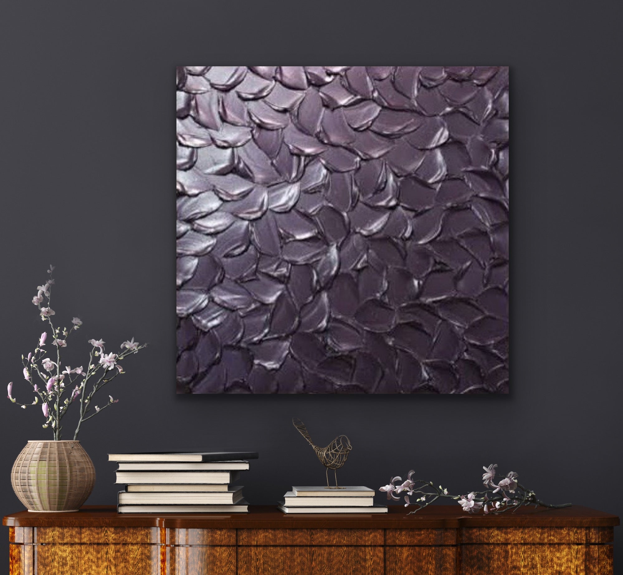 Lilac Smoky purple Abstract Minimalist ORIGINAL Metallic Textured Painting palette knife Impasto, Abstract Wall Art -MADE2ORDER-Mix & match