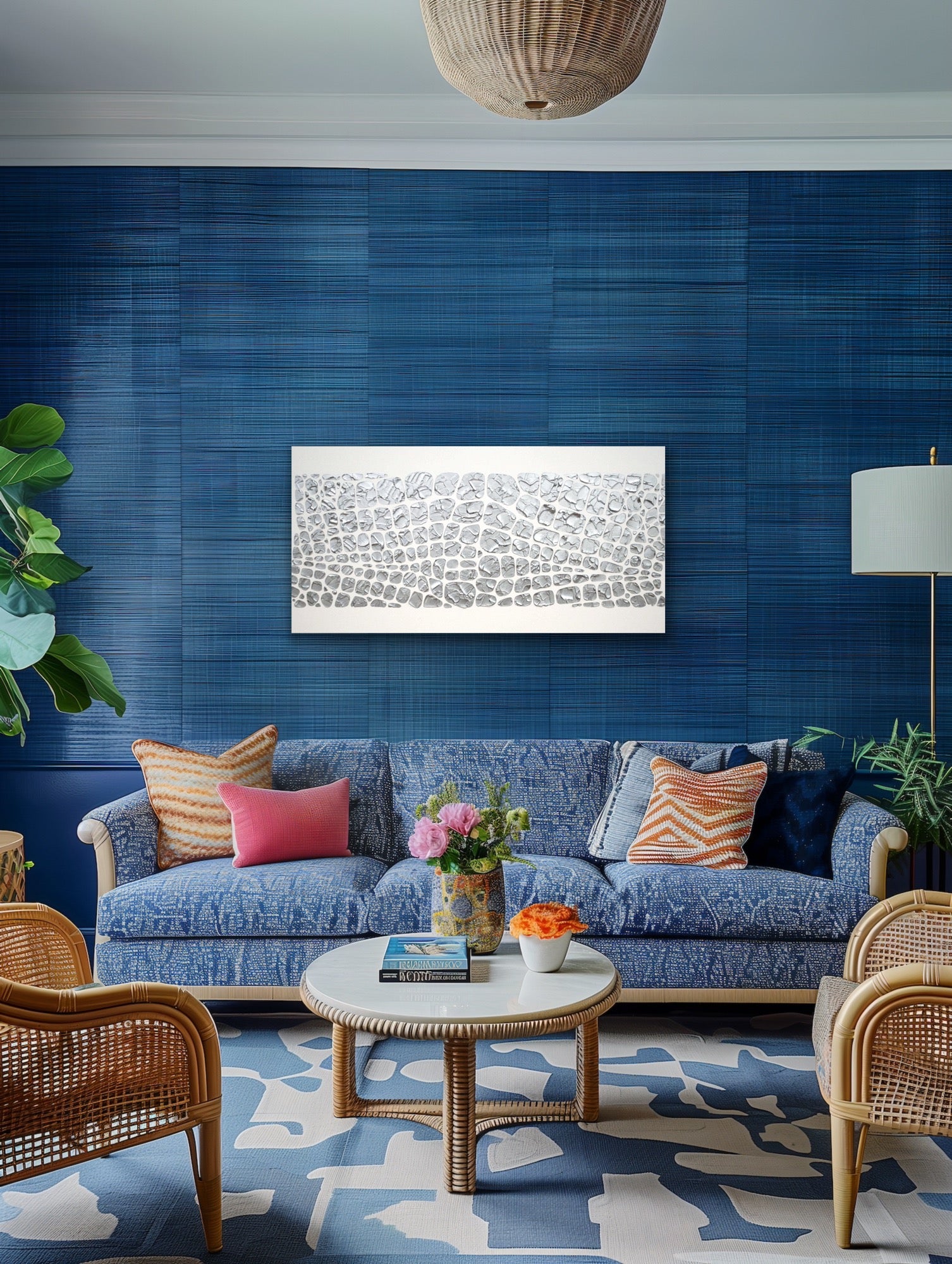 Original painting, metallic silver on white, Textured Large Abstract Art MADE2ORDER Mosaic Painting (48”x24”)