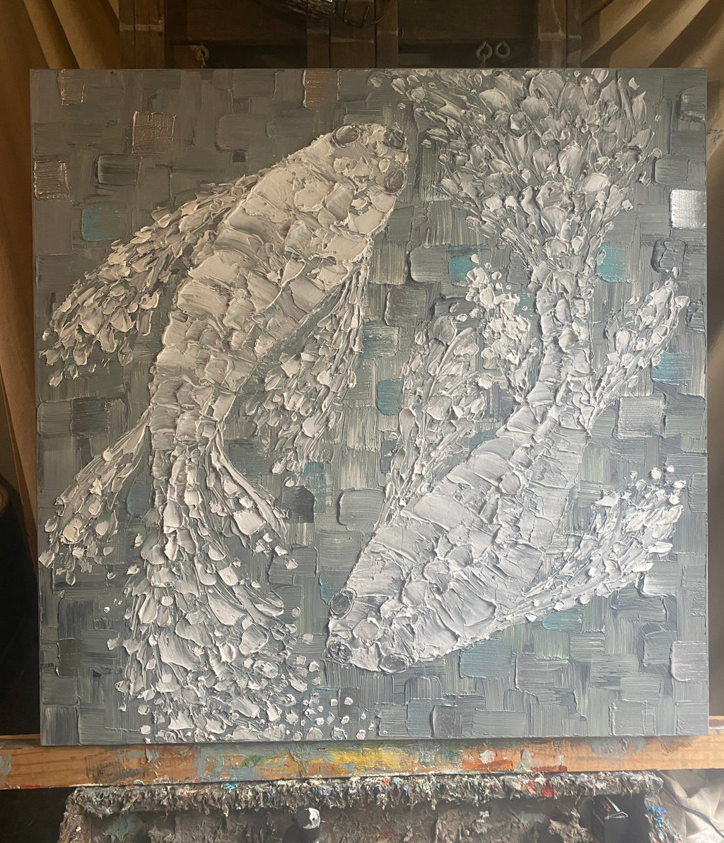 Made2order 36x36” koi fish painting- remaining balance on completed commission art- reserved for Jamie