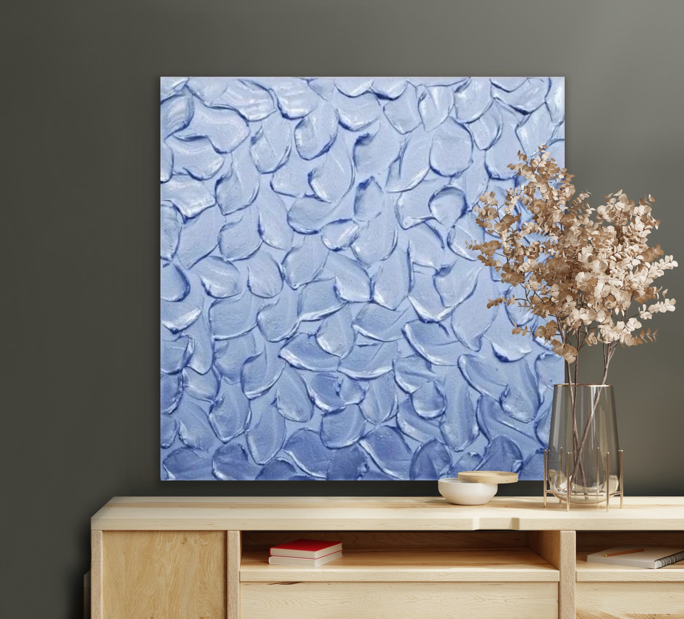 Periwinkle Baby Blue Abstract Minimalist ORIGINAL Metallic Textured Painting palette knife Impasto, Abstract Wall Art -MADE2ORDER-Mix & match