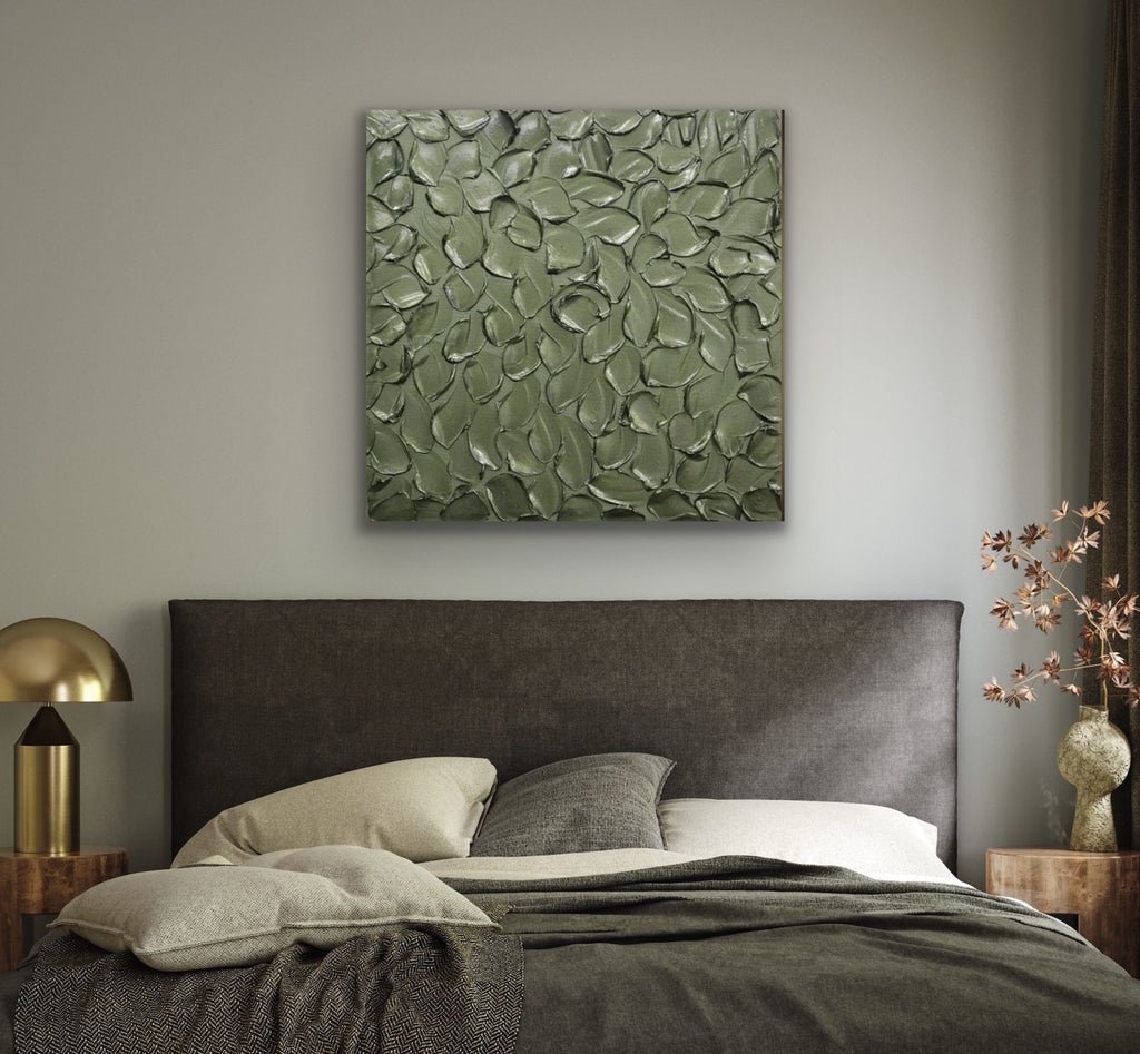 Green Grey Abstract Minimalist ORIGINAL Metallic Textured Painting palette knife Impasto, Abstract Wall Art -MADE2ORDER-Mix & match
