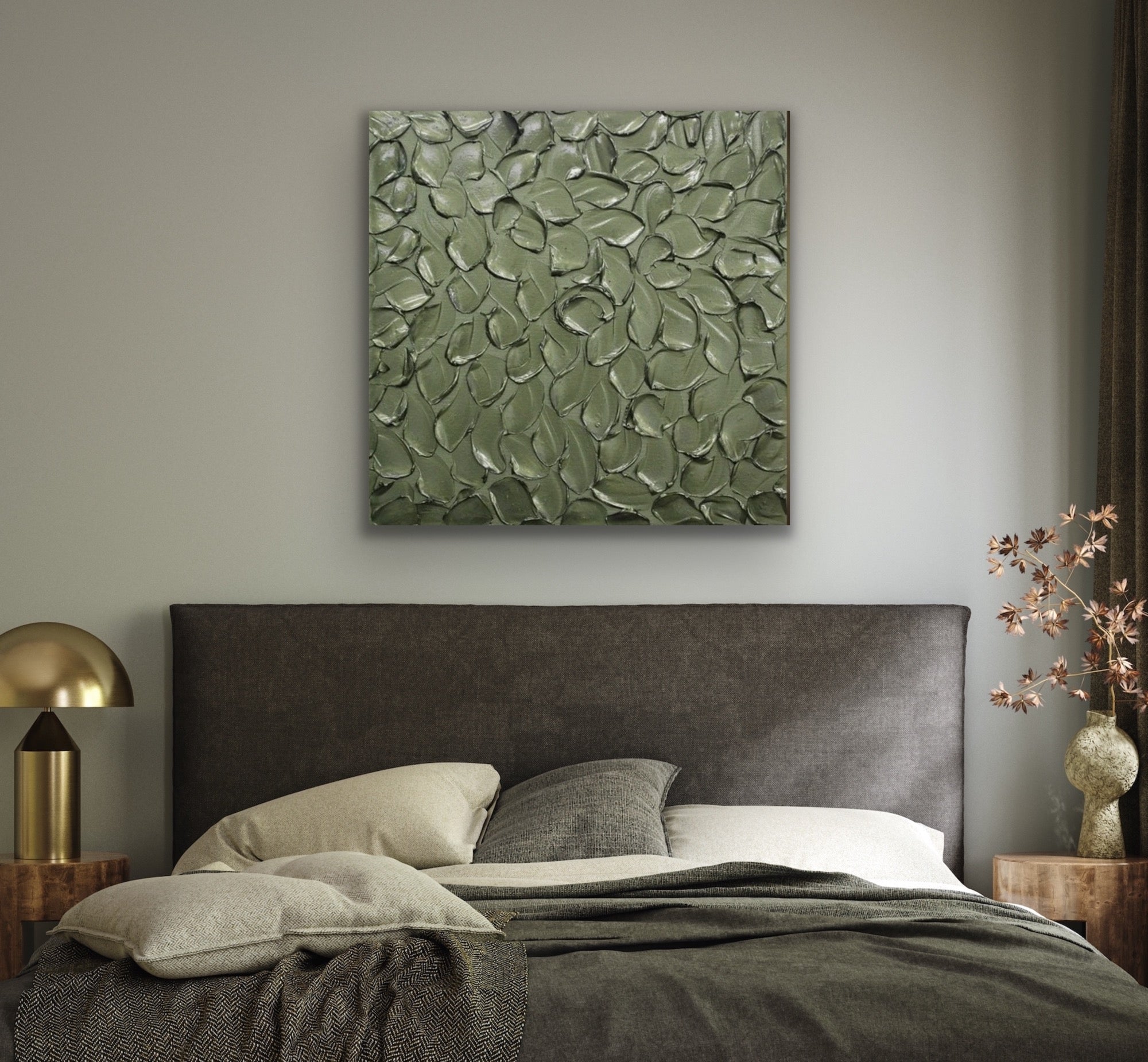 Green Grey Abstract Minimalist ORIGINAL Metallic Textured Painting palette knife Impasto, Abstract Wall Art -MADE2ORDER-Mix & match