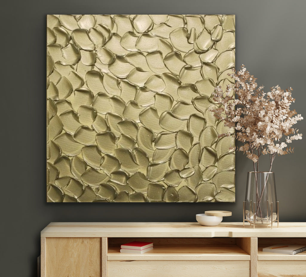 Pale Gold Abstract Minimalist ORIGINAL Metallic Textured Painting palette knife Impasto, Abstract Wall Art -MADE2ORDER-Mix & match