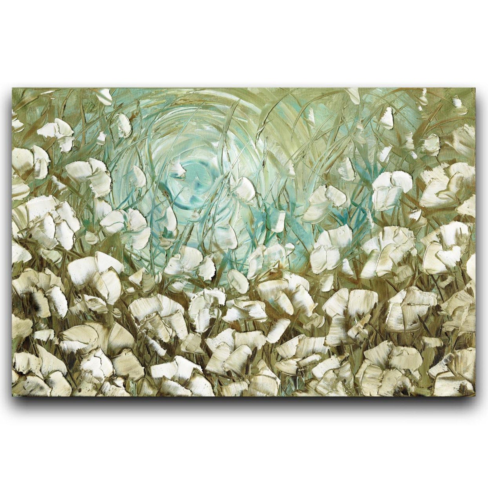 White Poppies Landscape Print, Vintage Colors Canvas Wall Art