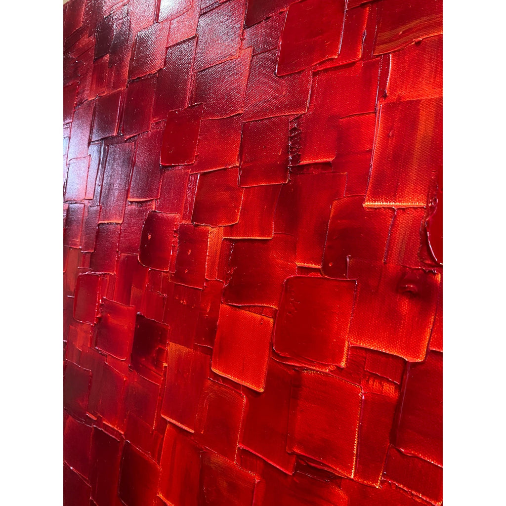 ORIGINAL Large Red Abstract painting, Squares, Geometric Textured 48"x24" Palette knife Art- by Susanna Shap