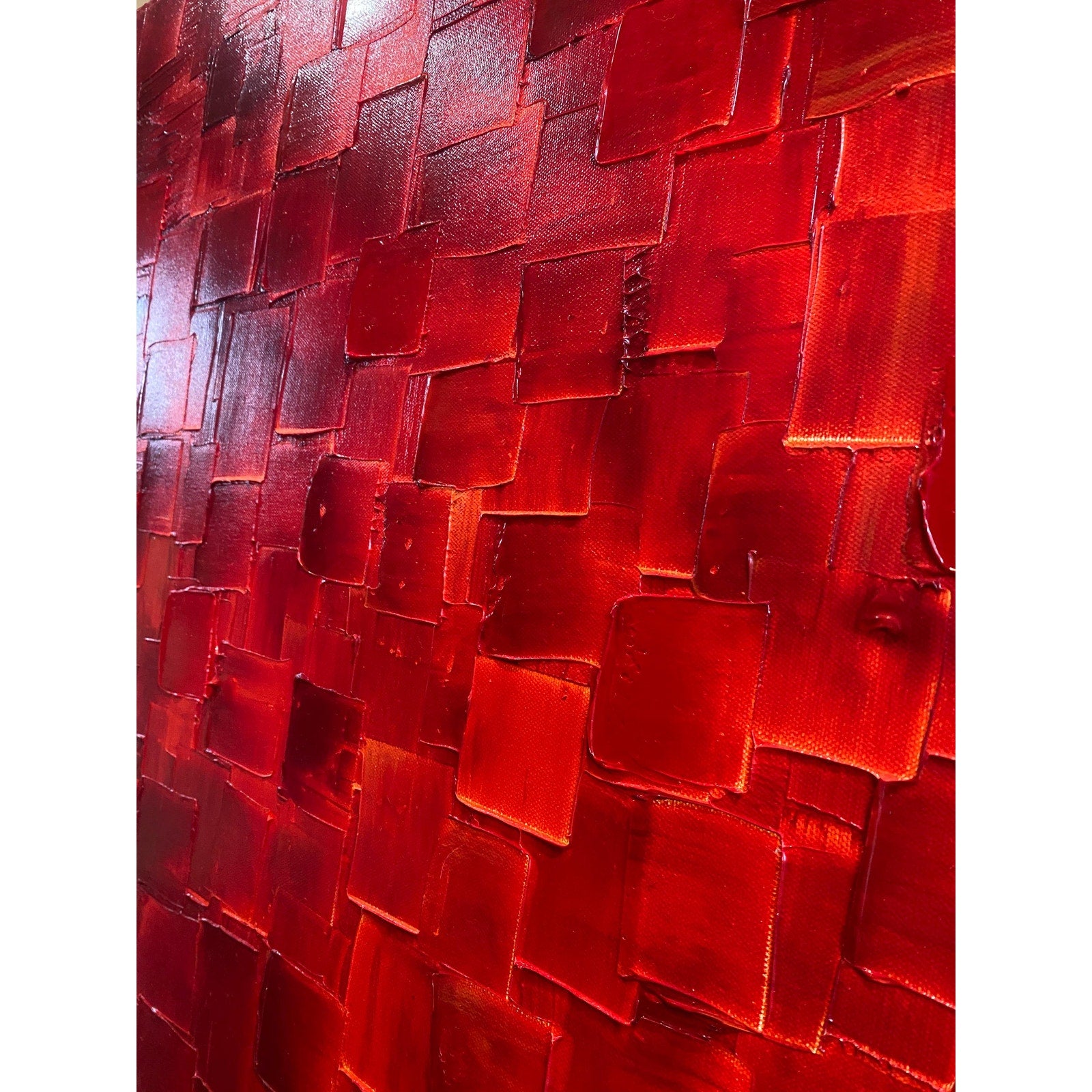 ORIGINAL Large Red Abstract painting, Squares, Geometric Textured 48"x24" Palette knife Art- by Susanna Shap