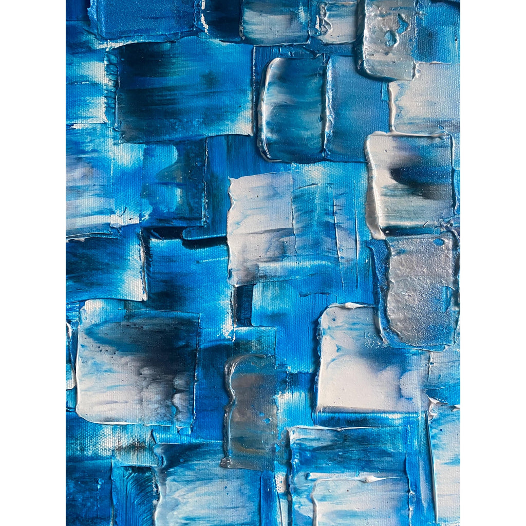 ORIGINAL Black Blue tonal large abstract painting Textured Squares Geometric Palette knife Art 48"x24" - by Susanna Shap