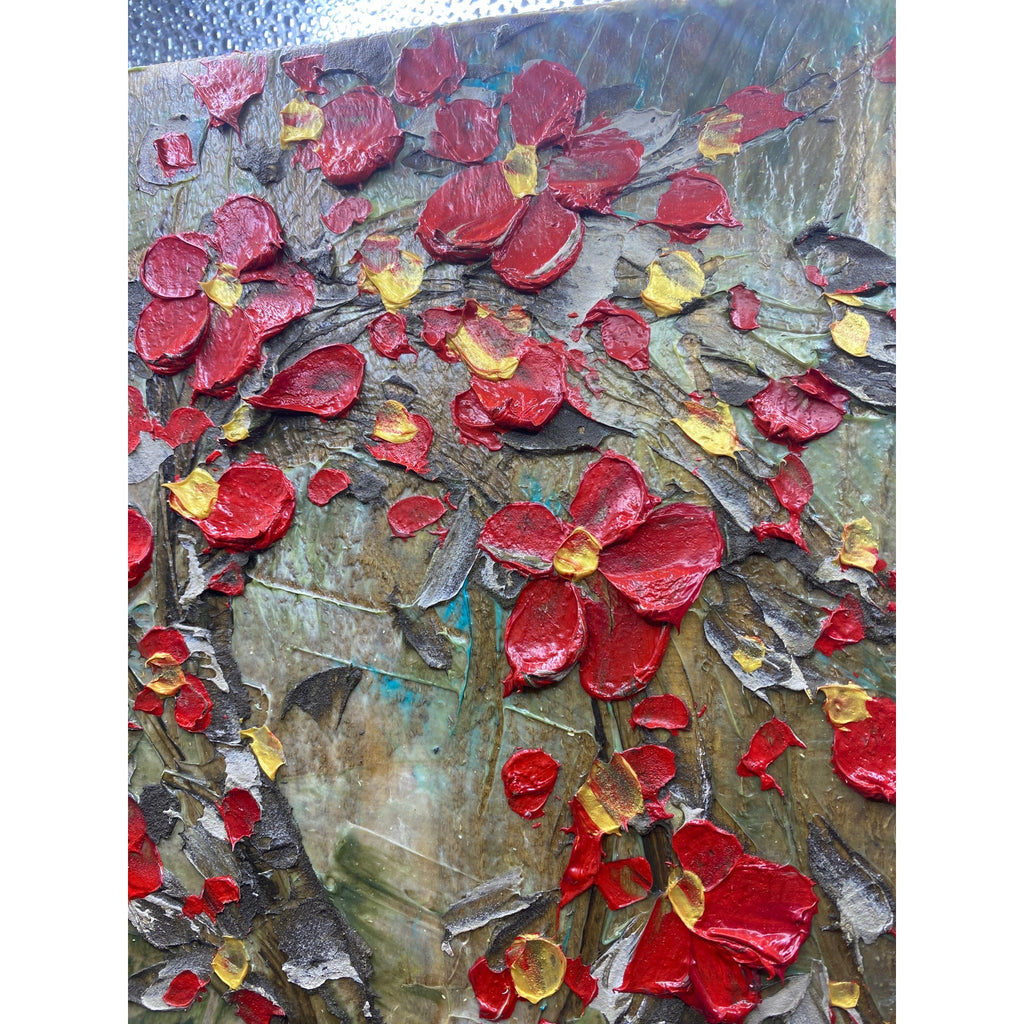 ORIGINAL Small Abstract Tree oil painting wood - red and brown - by Susanna Shap