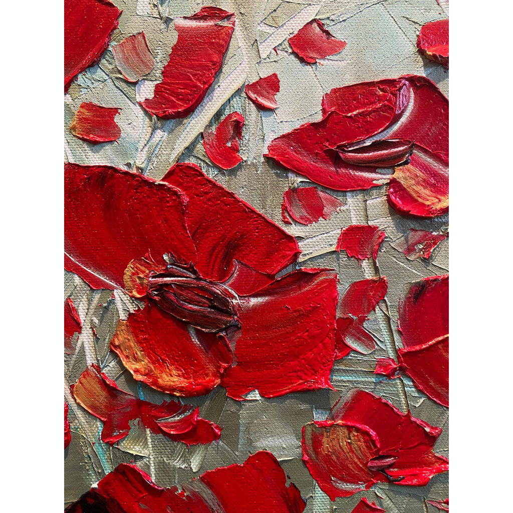 red poppies ORIGINAL abstract floral oil painting flowers landscape impasto Texture Palette knife Wall Art 20x20" Susanna Shap