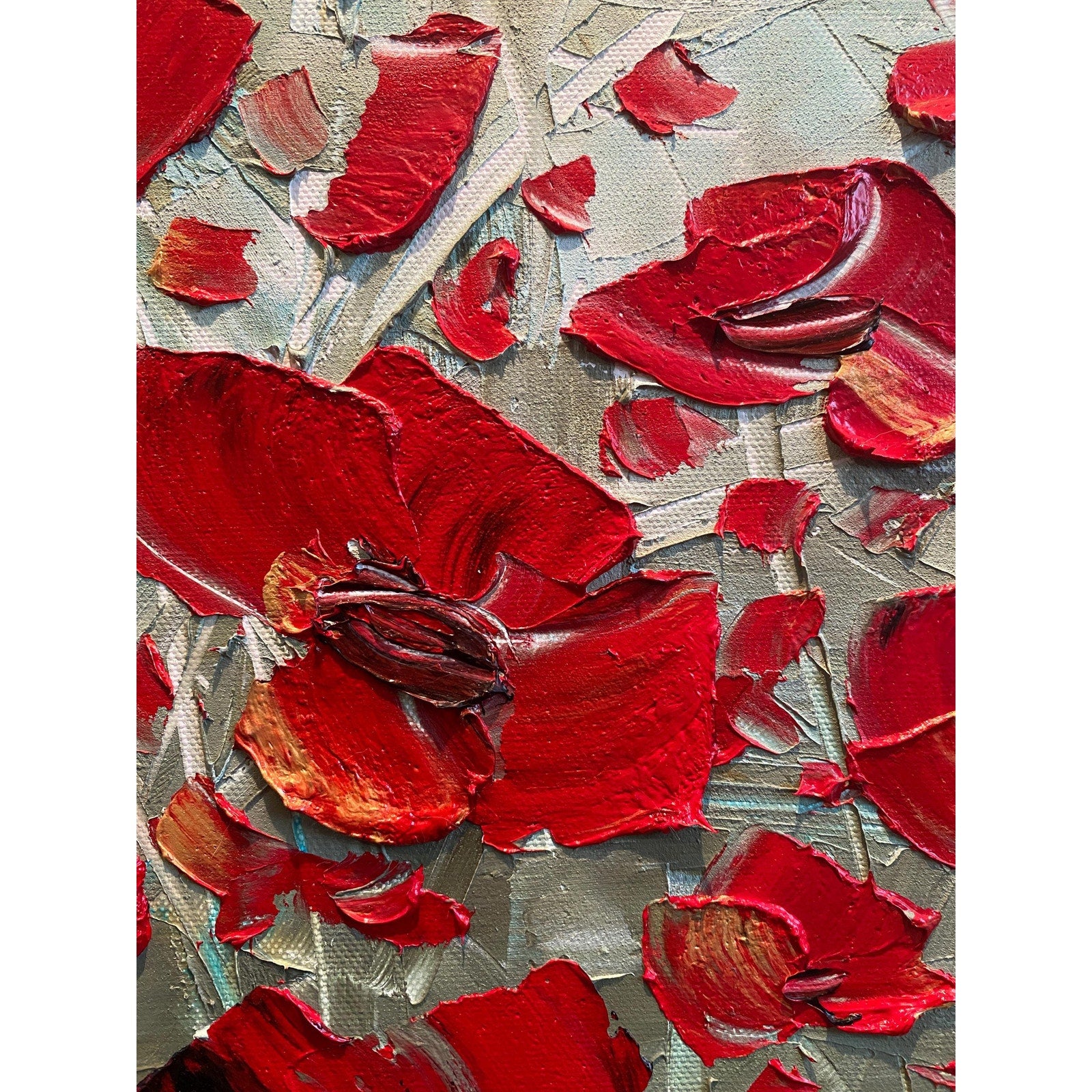 red poppies ORIGINAL abstract floral oil painting flowers landscape impasto Texture Palette knife Wall Art 20x20" Susanna Shap
