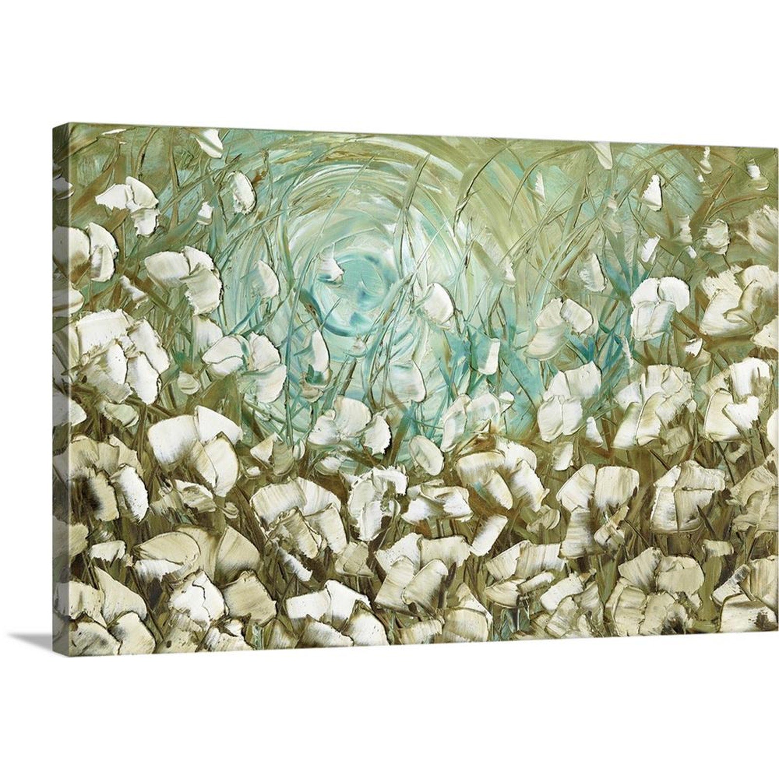 White Poppies Landscape Print, Vintage Colors Canvas Wall Art
