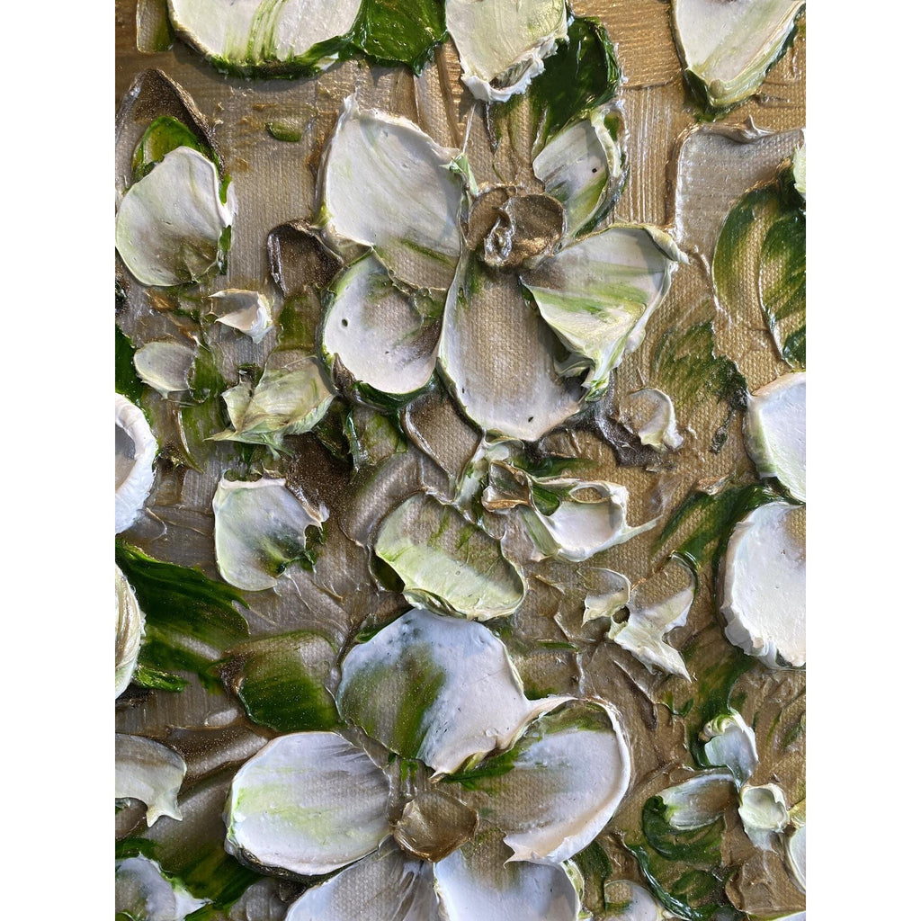 Original White Blossom Flowers Bouquet in vase floral still life Textured Impasto Painting, Palette Knife Fine Art (24"x36")