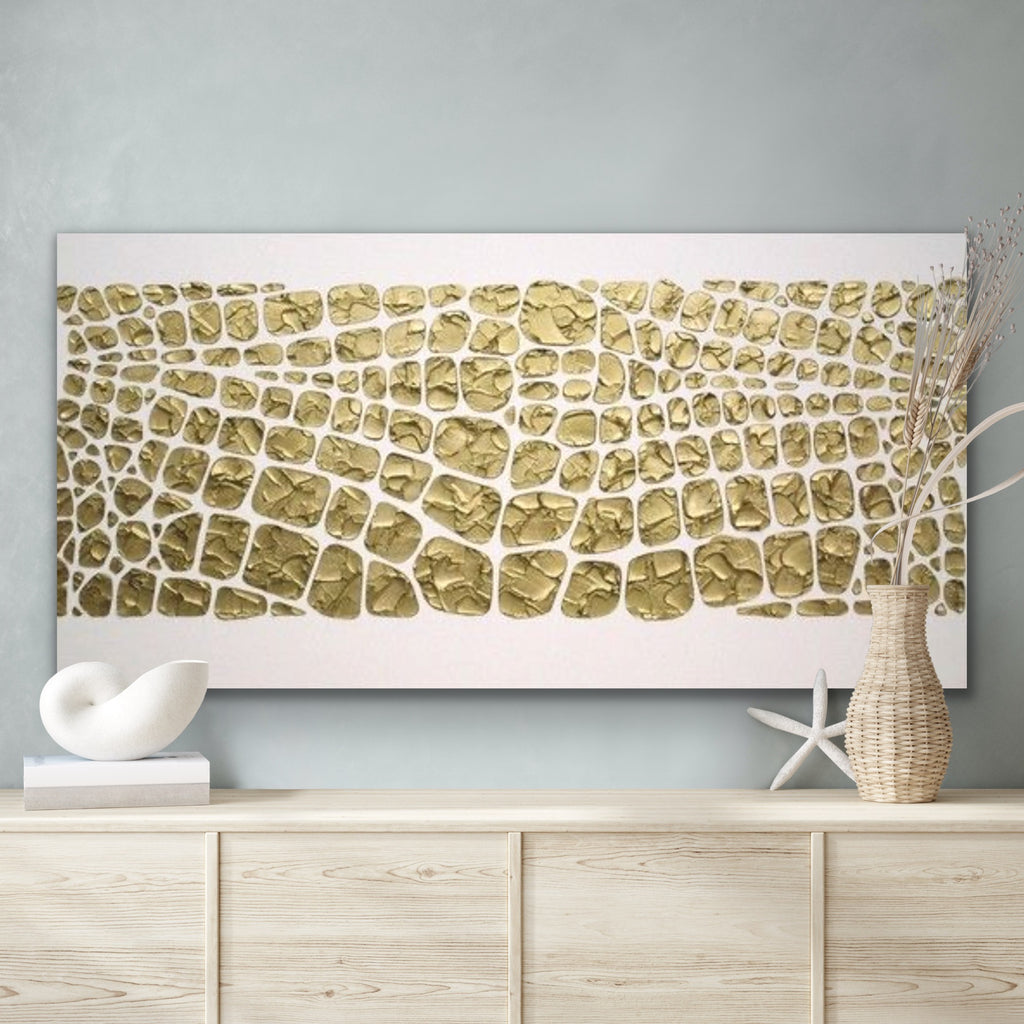 Original white and gold Textured Large Abstract Art MADE2ORDER Mosaic Painting (48”x24”)