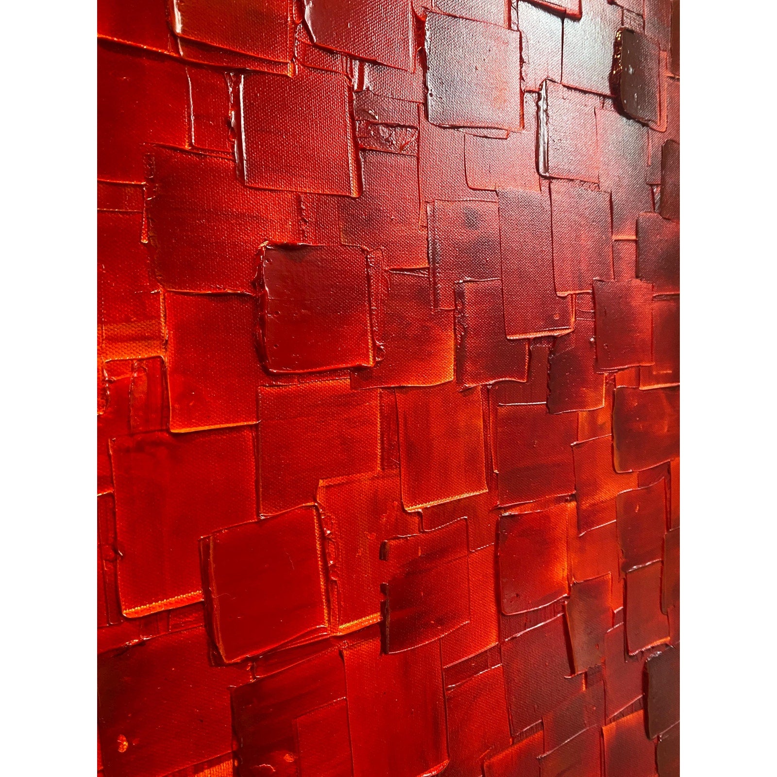 ORIGINAL Large Red Abstract painting, Squares, Geometric Textured 48"x24" Palette knife Art- by Susanna Shap