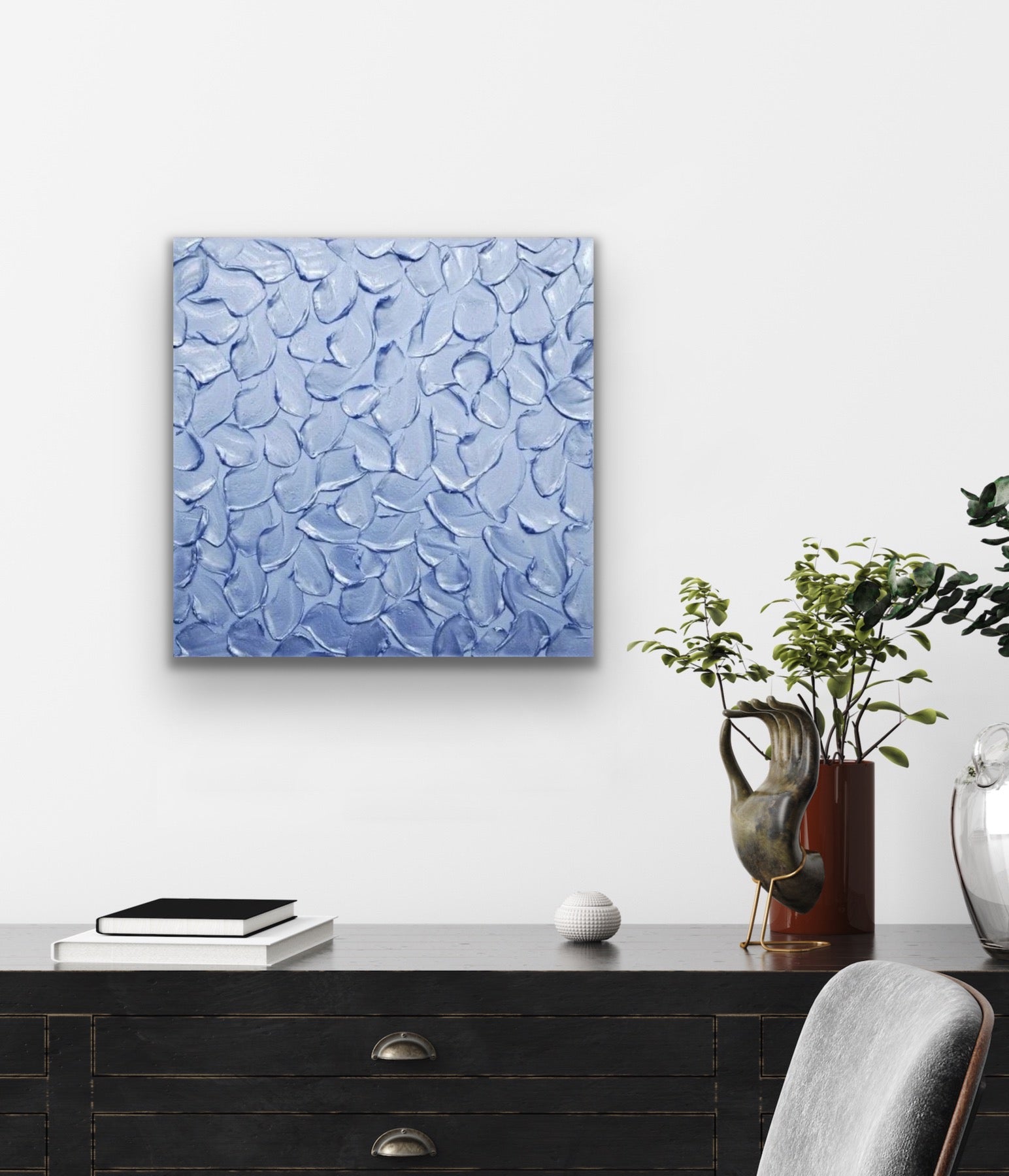 Periwinkle Baby Blue Abstract Minimalist ORIGINAL Metallic Textured Painting palette knife Impasto, Abstract Wall Art -MADE2ORDER-Mix & match
