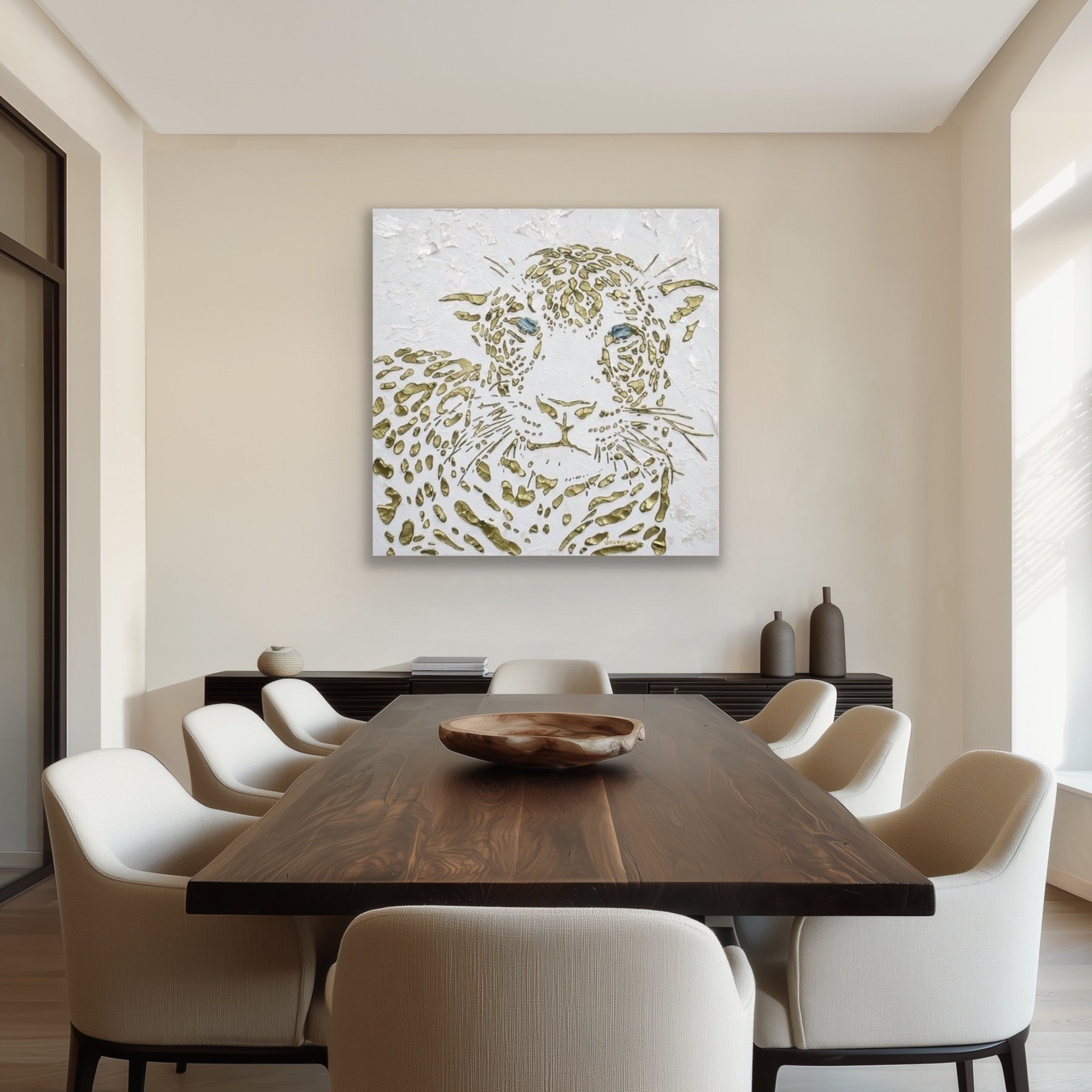 Original Leopard Painting MADE2ORDER Gold On White Textured Palette Knife Art