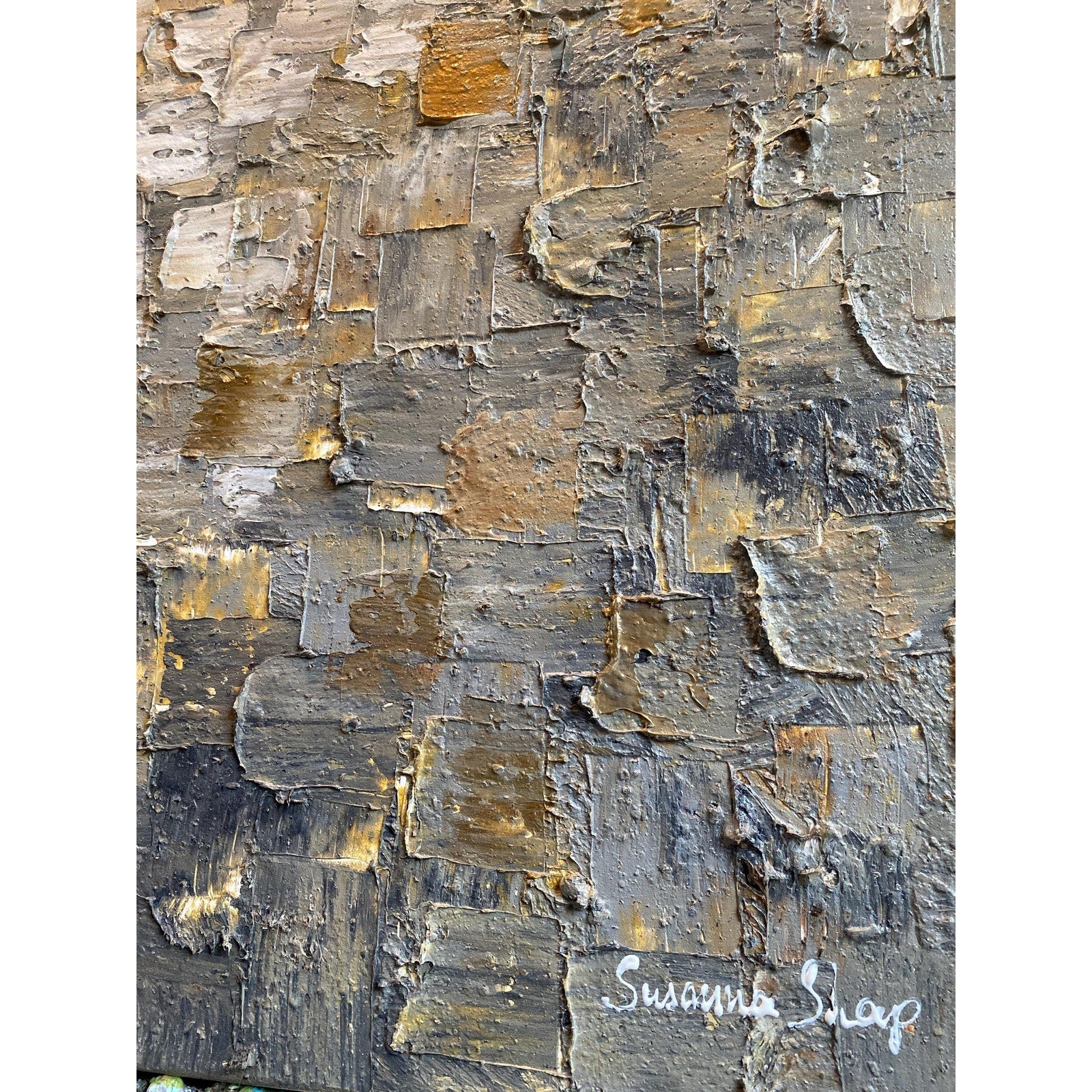 ORIGINAL Minimalist Large Abstract painting Neutral Beige Gray Squares Geometric Heavy Textured 36"x36" Palette knife Art- by Susanna Shap