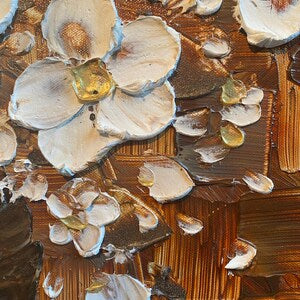 Original Abstract tree painting White cherry blossom, Grey, Brown & Beige textured palette knife impasto art by susanna shap (MADE2ORDER)