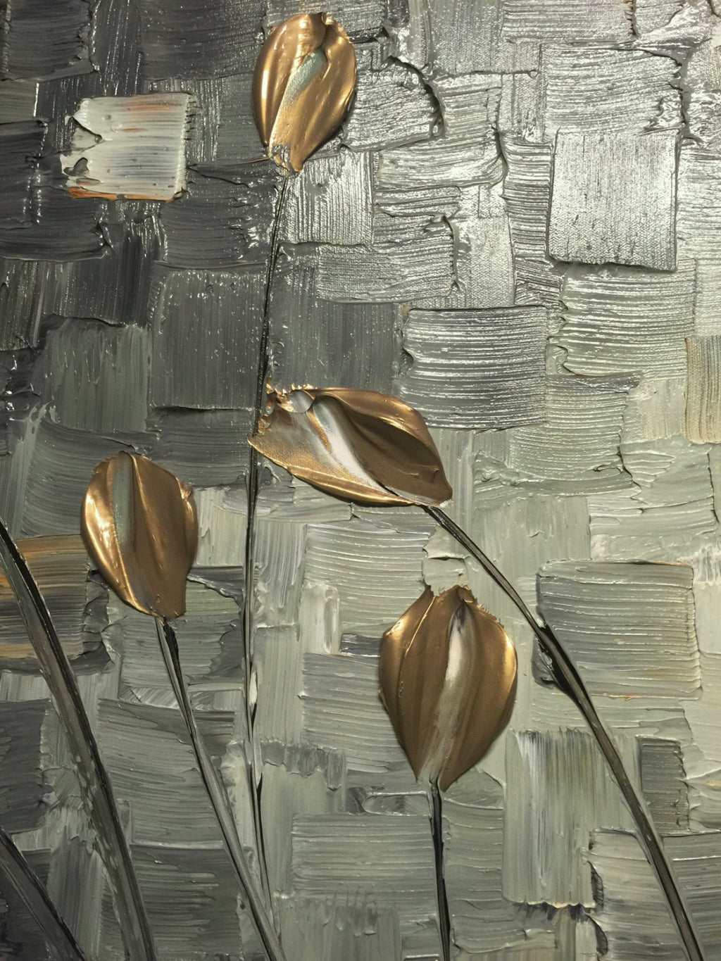 Original Gold Tulips Abstract Landscape No.1 Earth tones Grey Brown Impasto Textured painting palette knife art by susanna shap (MADE2ORDER)