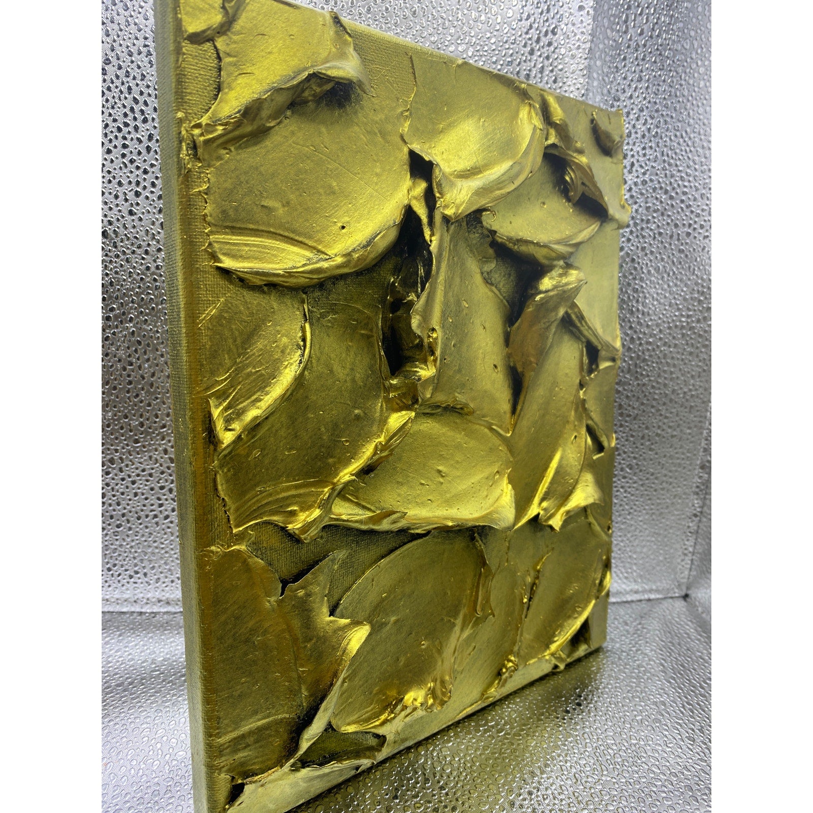ORIGINAL Abstract Textured Gold painting, Metallic Palette knife Impasto Textured, Small 8" x 10"