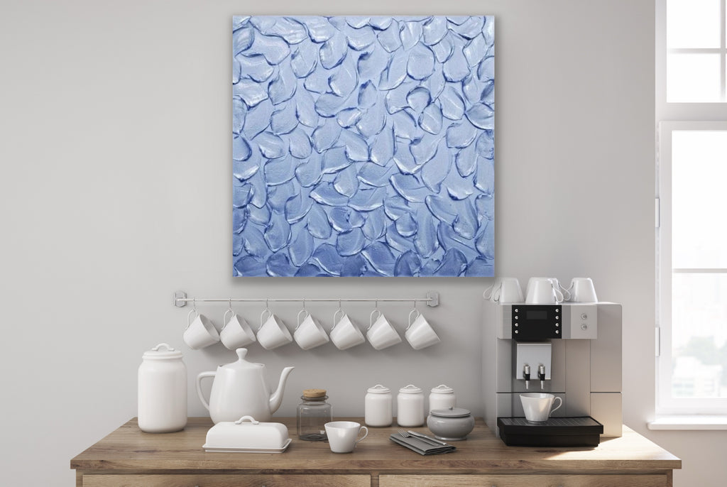 Periwinkle Baby Blue Abstract Minimalist ORIGINAL Metallic Textured Painting palette knife Impasto, Abstract Wall Art -MADE2ORDER-Mix & match