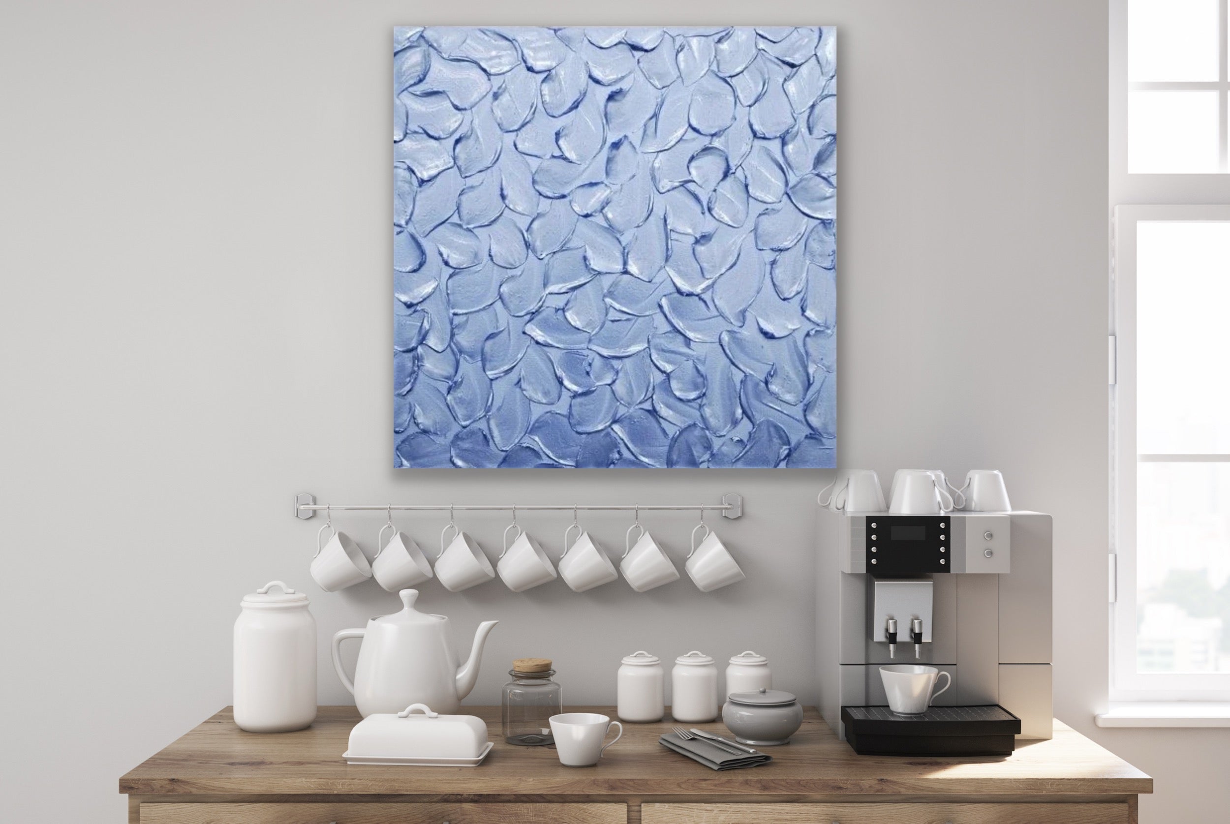 Periwinkle Baby Blue Abstract Minimalist ORIGINAL Metallic Textured Painting palette knife Impasto, Abstract Wall Art -MADE2ORDER-Mix & match