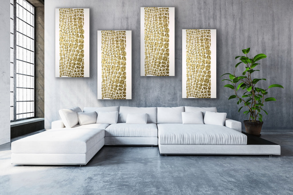 Original white and gold Textured Large Abstract Art MADE2ORDER Mosaic Painting (48”x24”)