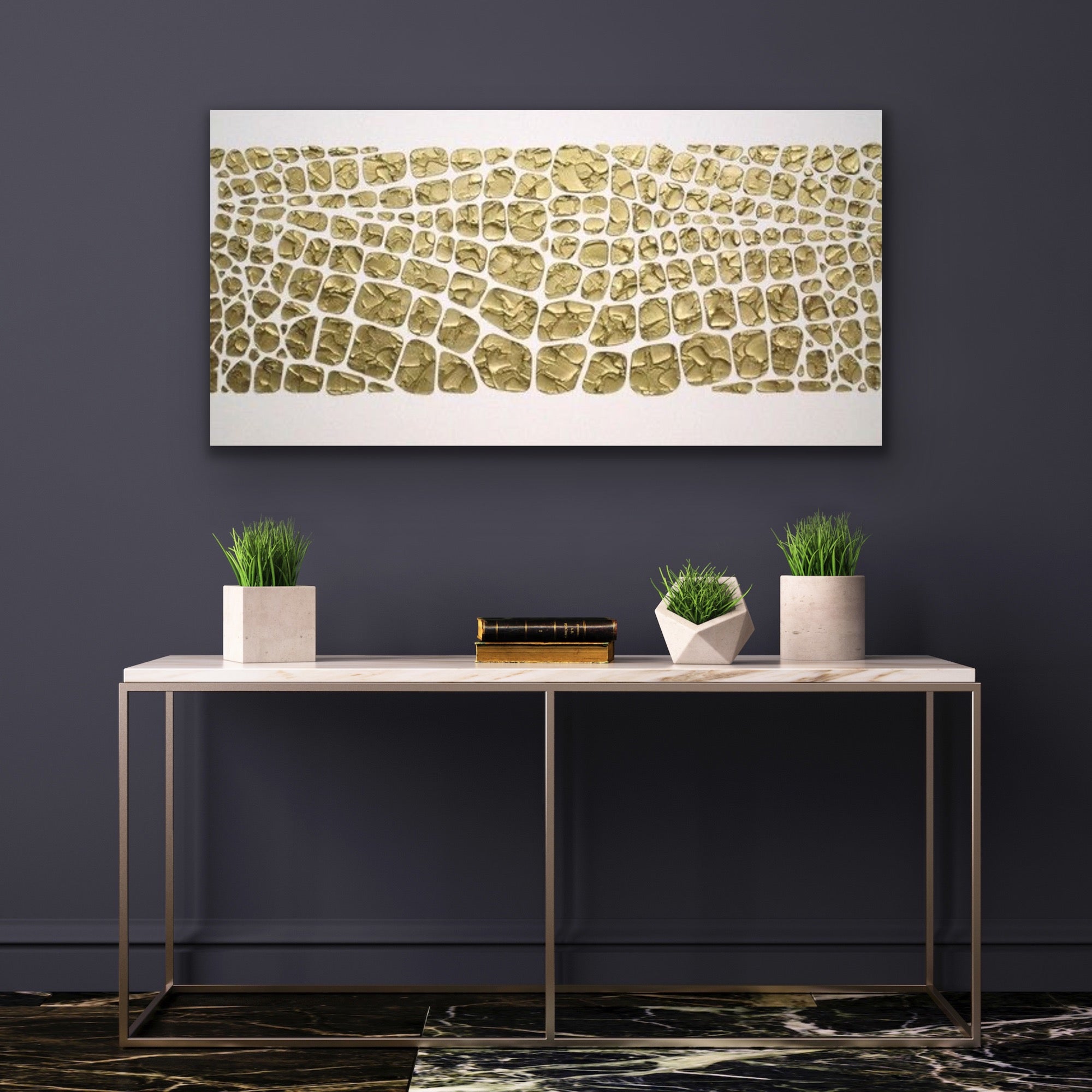 Original white and gold Textured Large Abstract Art MADE2ORDER Mosaic Painting (48”x24”)