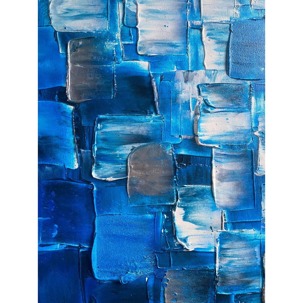 ORIGINAL Black Blue tonal large abstract painting Textured Squares Geometric Palette knife Art 48"x24" - by Susanna Shap