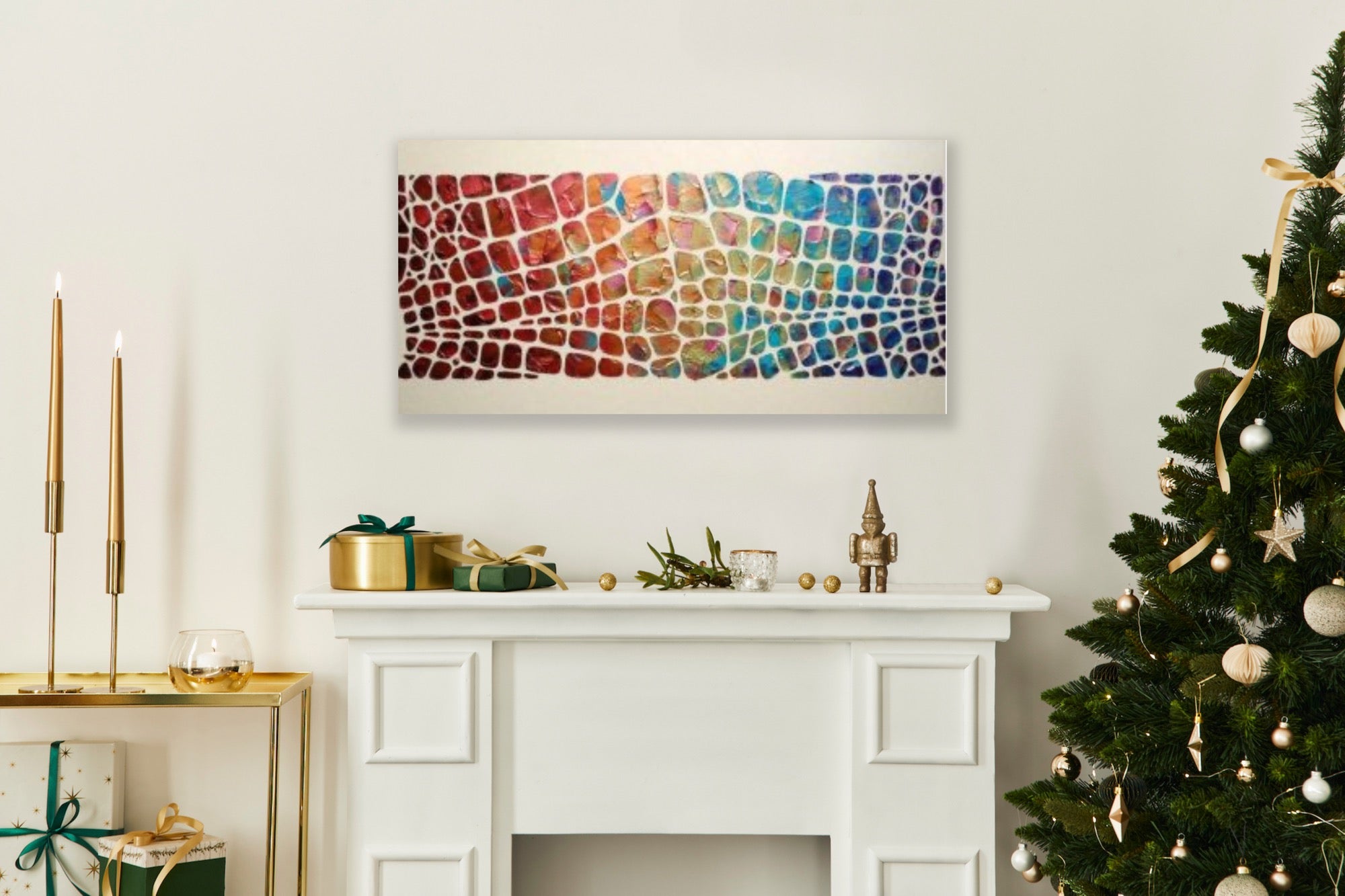 “Stained Glass” Colorful Abstract Original Palette knife Impasto Textured Large Wall Art MADE2ORDER Geometric Mosaic Painting Black and MultiColor