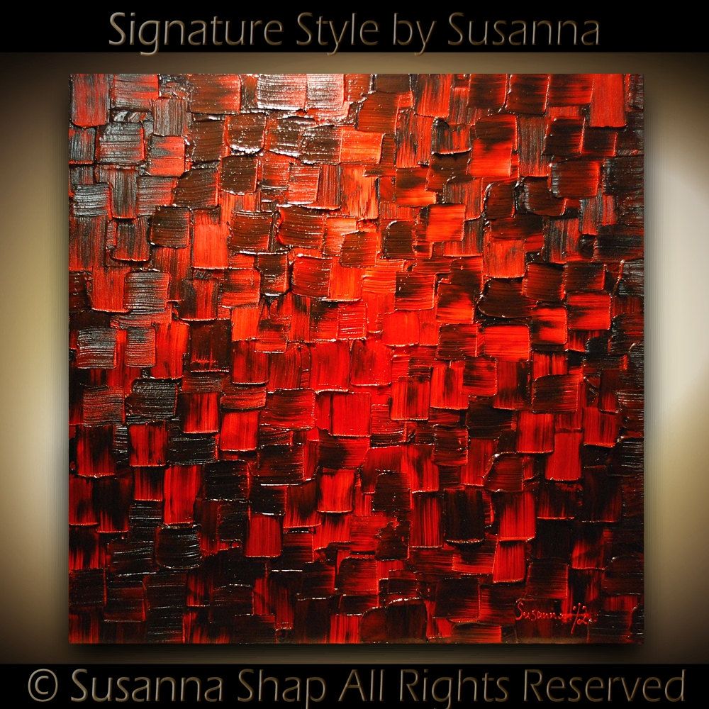 Original Red and black Modern Art Abstract painting, Geometric Squares Impasto Textured palette knife art by susanna shap (MADE2ORDER)