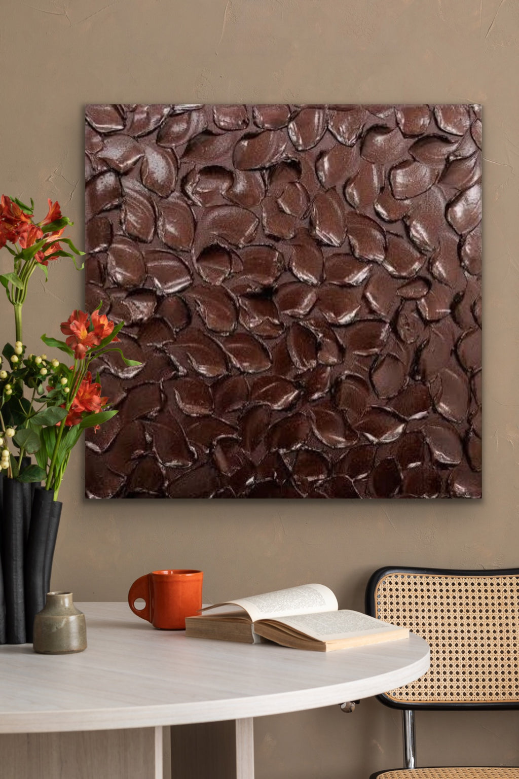 Burgundy Abstract Minimalist ORIGINAL Metallic Textured Painting palette knife Impasto, Abstract Wall Art -MADE2ORDER-Mix & match