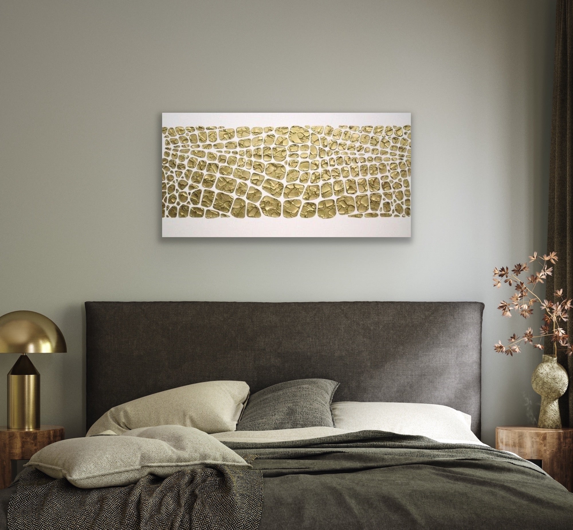 Original white and gold Textured Large Abstract Art MADE2ORDER Mosaic Painting (48”x24”)